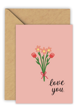 Afbeelding in Gallery-weergave laden, Bloemen met strik | Love You | Wenskaart A6
