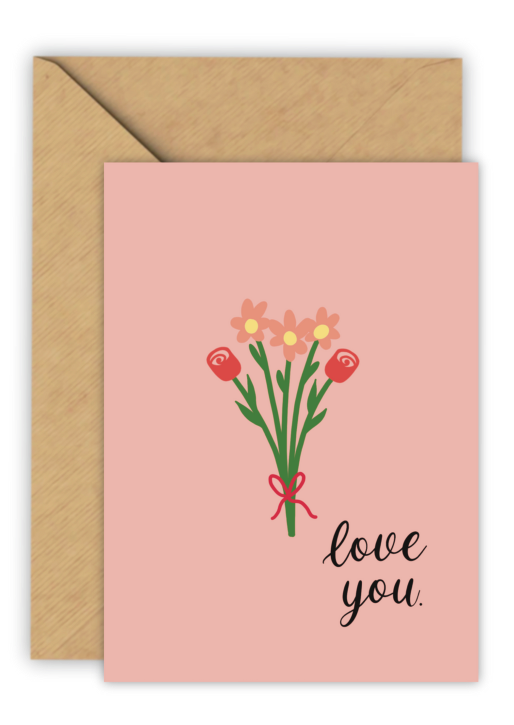 Bloemen met strik | Love You || Valentijnskaart A6