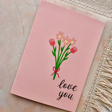 Afbeelding in Gallery-weergave laden, Bloemen met strik | Love You || Valentijnskaart A6
