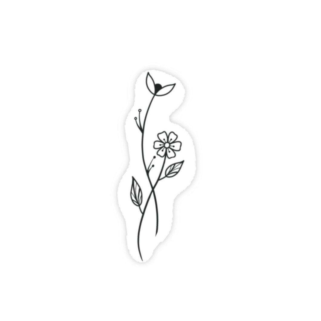 Transparant Plant met Bloemen Sticker 3.0x8.6cm